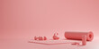 Sport fitness equipment, yoga mat, kettlebell ,bottle of water, dumbbells in pink color.female concept, 3D rendering.