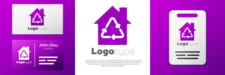 Sticker - Logotype Eco House with recycling symbol icon isolated on white background. Ecology home with recycle arrows. Logo design template element. Vector.