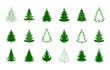Set green Christmas Trees. Vector pattern and Illustration.