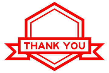 Sticker - Hexagon vintage label banner in red color with word thank you on white background