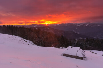 Wall Mural - winter, active vacation in the carpathians with picturesque houses and lots of snow.