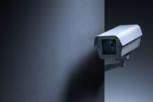 Security Camera Around The Corner. Technology Spy Concept. High Quality 3d Illustration