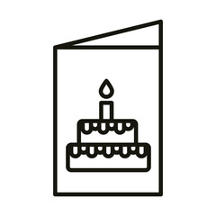 Canvas Print - happy birthday greeting card with cake celebration party, line icon style