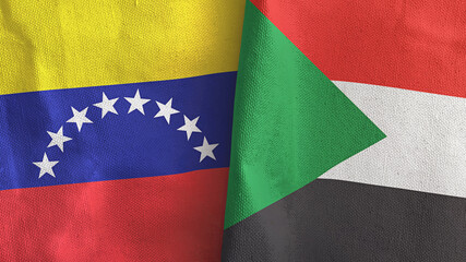 Sudan and Venezuela two flags textile cloth 3D rendering