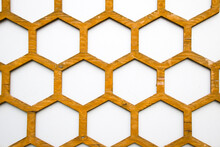 Honeycomb Background, Wooden Comb And White Wall