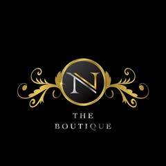 Poster - Golden Circle N Logo Luxury Boutique vector template design concept.