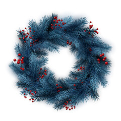 Christmas blue wreath with red berries.