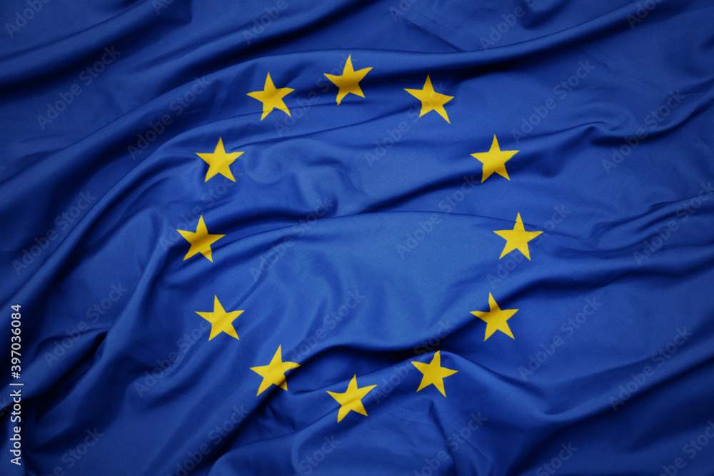 waving colorful national flag of european union. - obrazy, fototapety, plakaty 