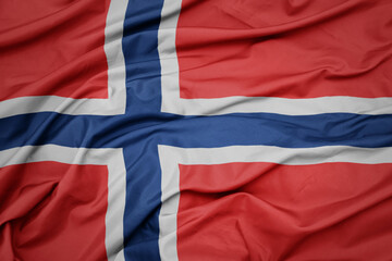 Wall Mural - waving colorful national flag of norway.
