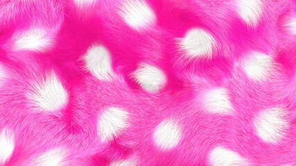 Pink Faux fur background, 3D illustration, fluffy texture, white dots on hot pink background.
