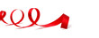 Red silk ribbon on white long horizontal background.