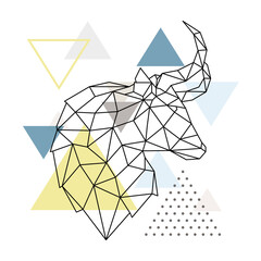 Wall Mural - Geometric Bull silhouette on triangle background. Polygonal Buffalo emblem. Scandinavian style. Vector illustration.