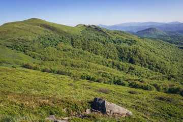 Sticker - Bieszczady National Park, Subcarpathian Voivodeship of Poland, view from hiking trail near Halicz Mountain on the left side