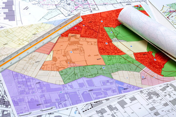 Wall Mural - Urbanisme - Aménagement du territoire - Cartes de plan local d'urbanisme et cadastre