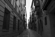 Toledo Medieval Narrow Streets In Black And White, Spain.