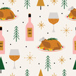Seamless Christmas Food Celebration Theme Pattern in Vector