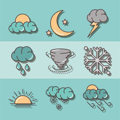 Sticker - weather icons with hurricane winter thunder moon rain and sunset