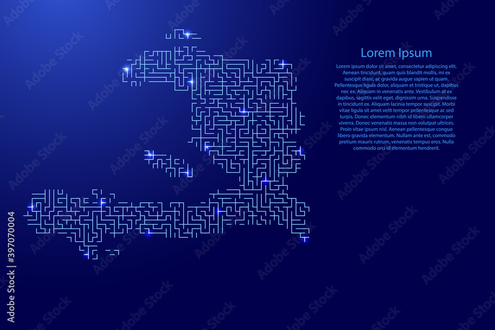 Haiti map from blue pattern of the maze grid and glowing space stars ...