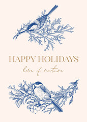 Wall Mural - Christmas card with two birds.