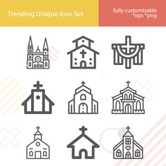 Sticker - Simple set of westminster abbey related lineal icons.