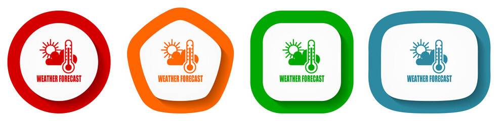 Leinwandbilder - Weather forecast vector icon set, flat design vector illustration in 4 colors options for webdesign and mobile applications