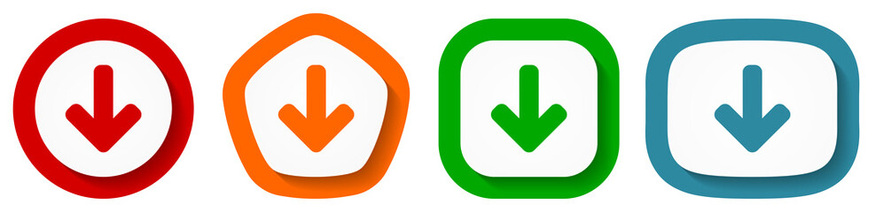 Poster - Down arrow, download vector icon set, flat design vector illustration in 4 colors options for webdesign and mobile applications