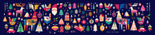 Christmas Pattern In Scandinavian Folk Style With Deer, Christmas Tree, Bird	