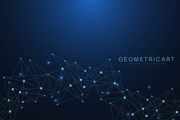 geometric abstract background with connected line and dots. structure molecule and communication. bi