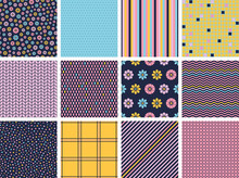 A Collection Of Patterns. Floral, Stripe, Plaid, Quatre Foil