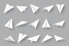 Realistic Handmade Paper Planes Collection On Transparent Background. Origami Aircraft In Flat Style. Vector Illustration.