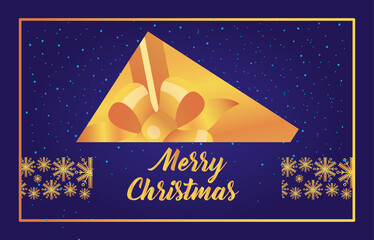 Wall Mural - merry christmas gold gift with snowflakes on blue background vector design