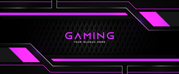 Wall Mural - futuristic purple and black abstract gaming banner design template with metal technology concept. ve