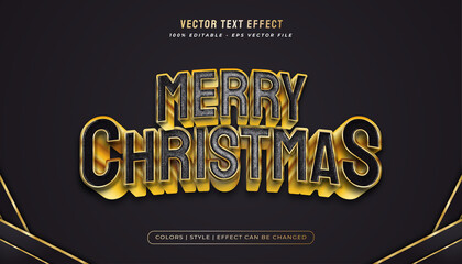 Merry Christmas text in black and gold style and realistic plastic texture effect