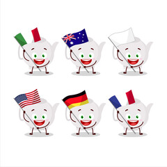 Canvas Print - Ceramic teapot cartoon character bring the flags of various countries