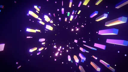 Wall Mural - Looped abstract neon long cubes and stars animation.