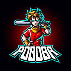 Wall Mural - Mascot esport fighter character logo gaming red costume with baseball bat. Logo gaming for team squad.