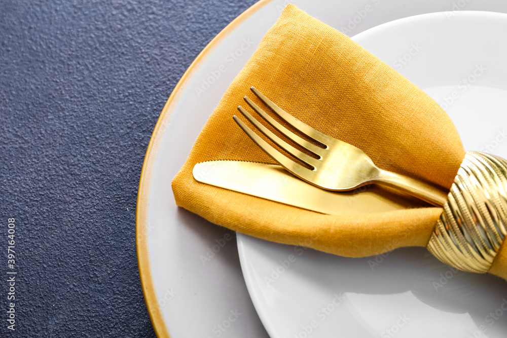 Beautiful table setting on dark background