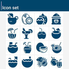 Wall Mural - Simple set of coconut related filled icons.