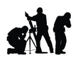 Soldier troops with mortar gun silhouette vector