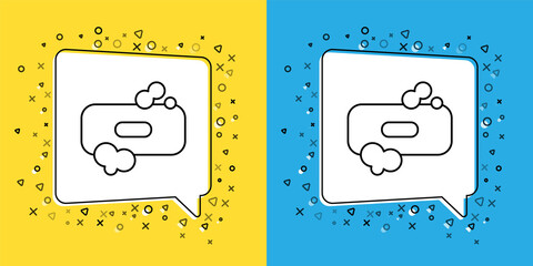 Sticker - Set line Bar of soap icon isolated on yellow and blue background. Soap bar with bubbles. Vector Illustration.