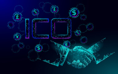 Wall Mural - initial coin offering ico letters technology concept. business finance economy low poly design style