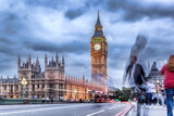Fototapeta Big Ben - Big Ben with people on bridge in the evening, London, England, United Kingdom