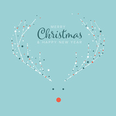 Wall Mural - minimalist christmas flyer/card template with reindeer rudolph