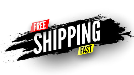 Free fast shipping banner with brush stroke. Vector illustration.