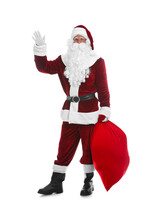 Santa Claus With Sack On White Background