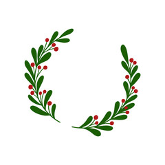 Wall Mural - Christmas wreath in doodle style isolated on white background.