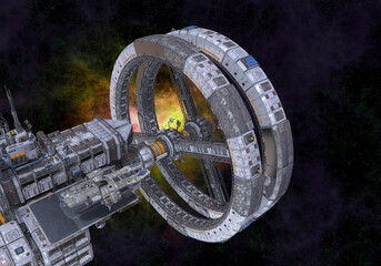 Wall Mural - Future space station in deep space 3d illustration