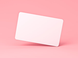 Blank white card isolated on pink pastel color background minimal conceptual 3D rendering