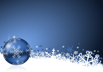 Wall Mural - Xmas greeting card with christmas balls and snowflakes on blue background