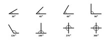 Degree Angle Icon Set. Vector Angles Collection.